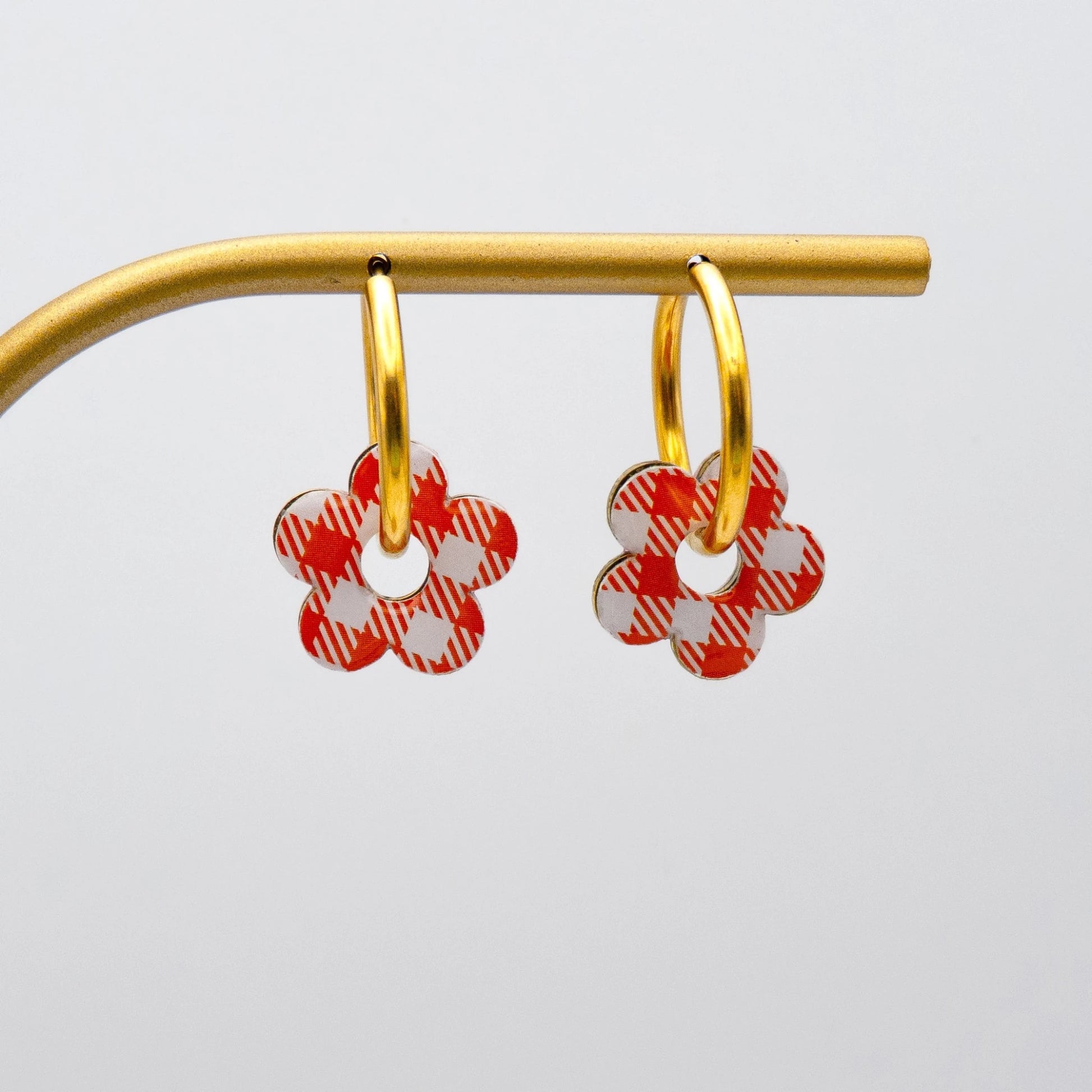 Créoles fleurs interchangeables – Vichy orange - Boucles d'oreilles - Studio Sōzō