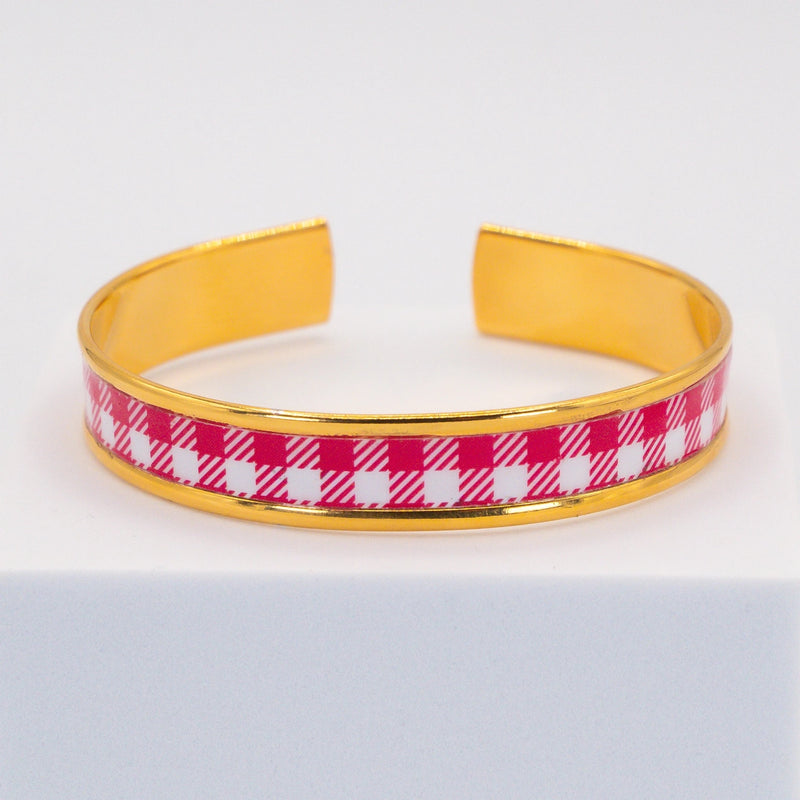 Jonc ajustable  – Motif Vichy rose